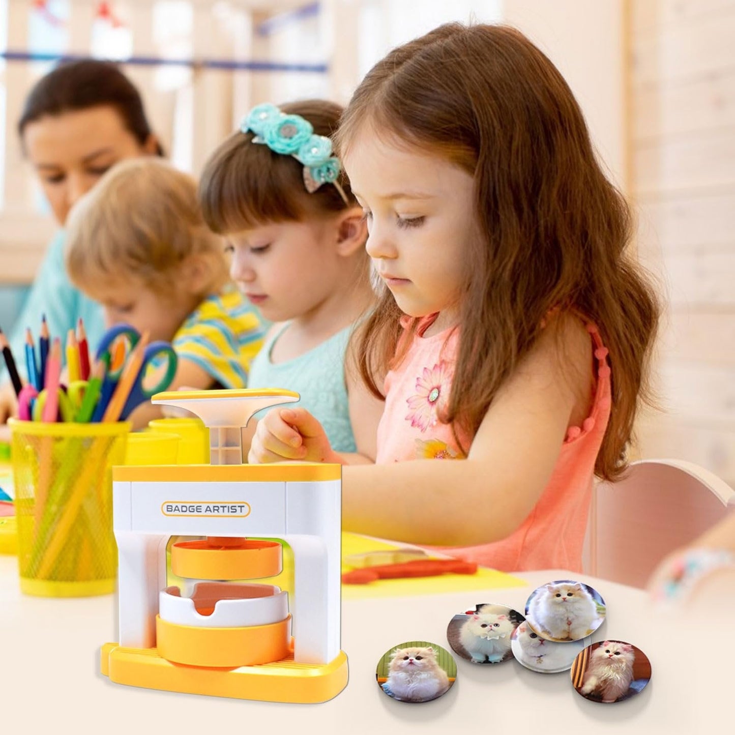 ✨Hot Sale🔥Pin Badge Maker Machine with 48Pcs Badge and 48 Circle Cutters and Picture, Ideal DIY Kit