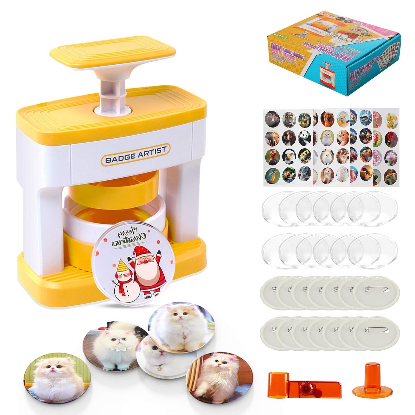 ✨Hot Sale🔥Pin Badge Maker Machine with 48Pcs Badge and 48 Circle Cutters and Picture, Ideal DIY Kit