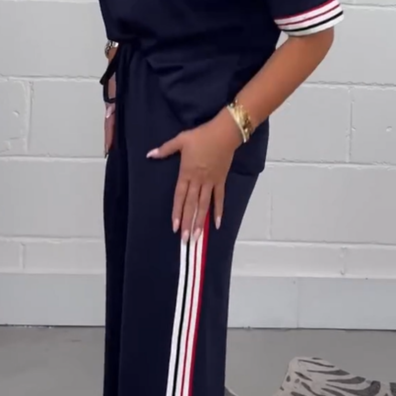 💖Side Stripe Short Sleeve T-Shirt & Wide Leg Joggers Set