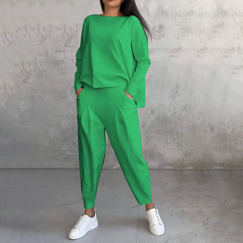 🌷Limited time sale💞 Round-Neck Long-Sleeved Top & Pants 2-Piece Set
