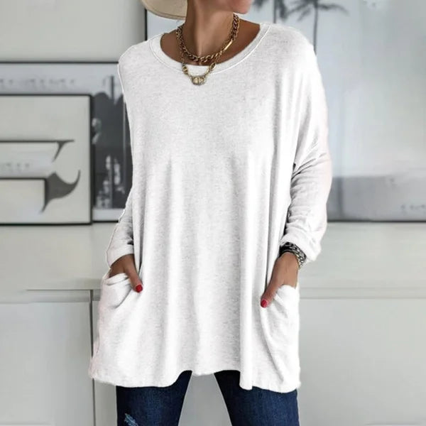 🔥Women's Round Neck Long Sleeve Loose Pocket T-Shirt