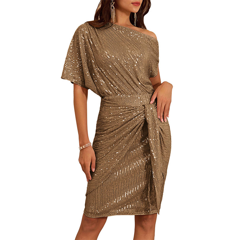 💃Last Day Sales - 49% OFF🎉Sparkly One-Shoulder Ruched Dress