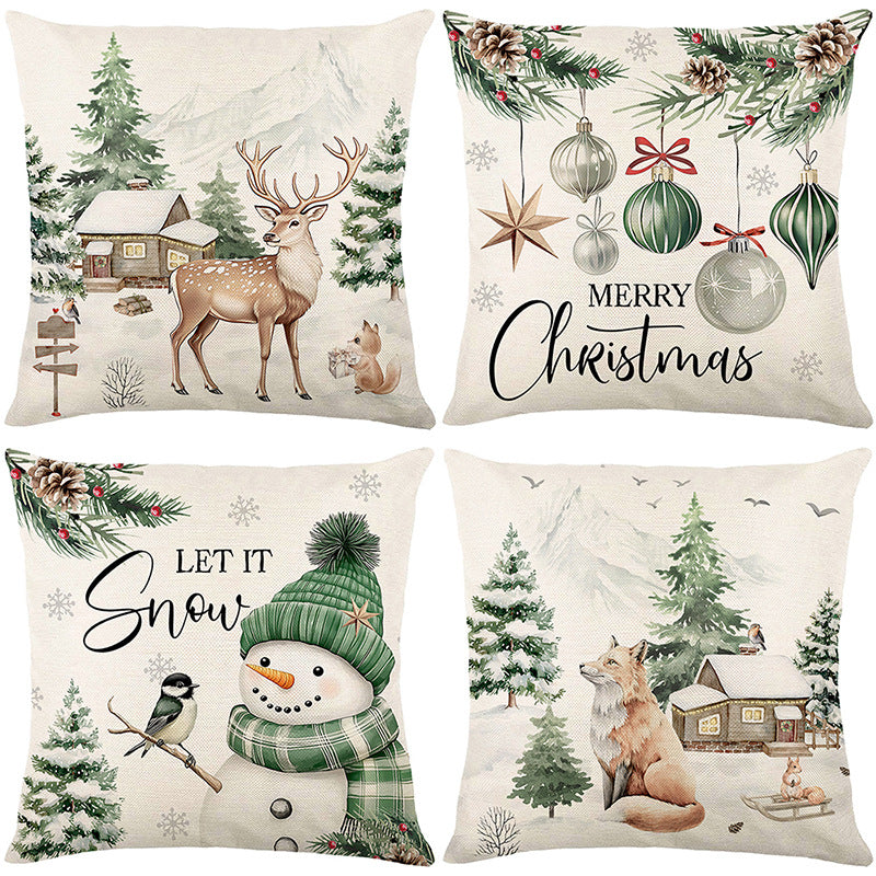Cute Christmas Print Pillow Cover