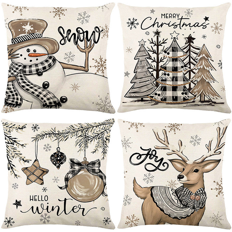 Cute Christmas Print Pillow Cover