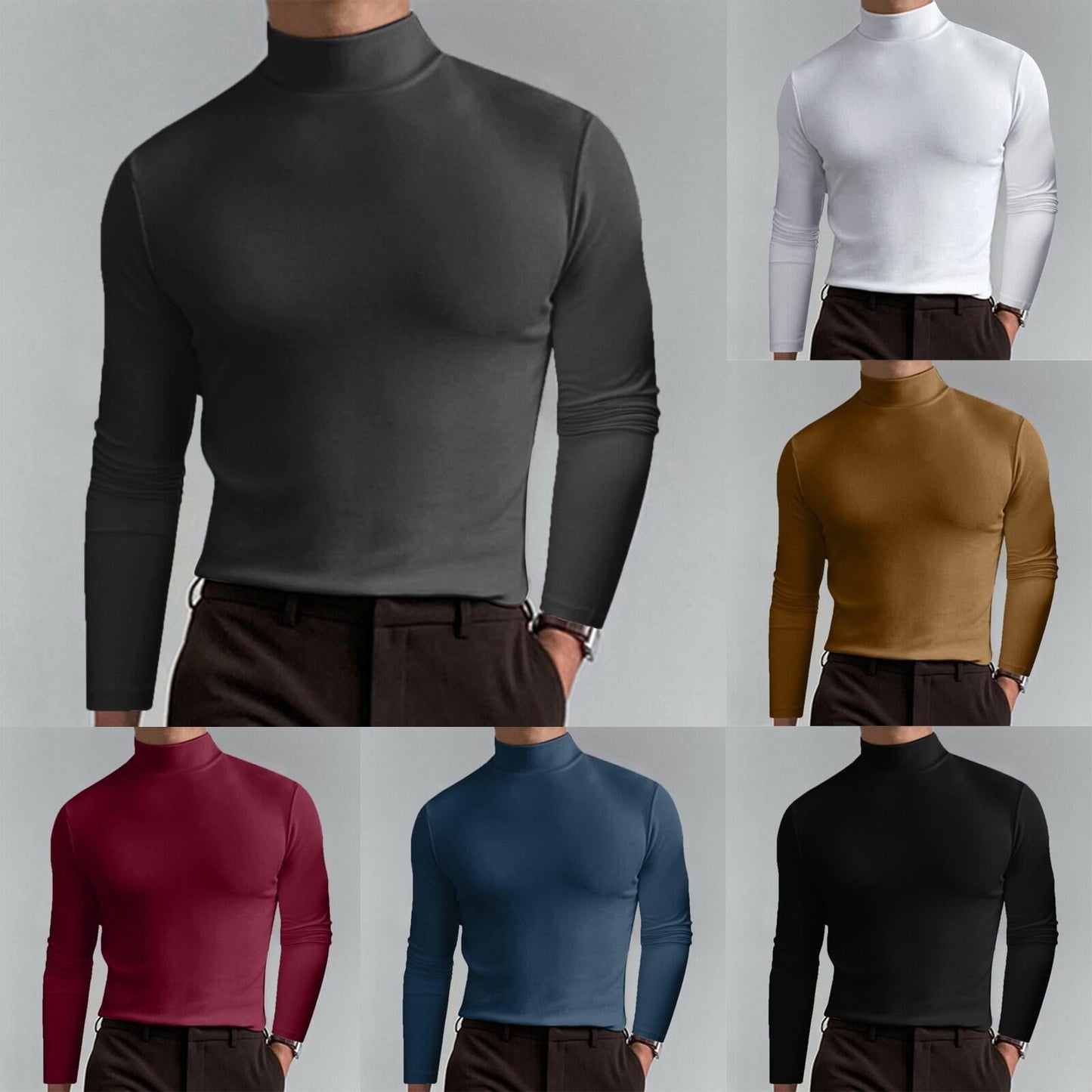 Mens High Neck Slim Fit Long Sleeve T-shirt(50% OFF)