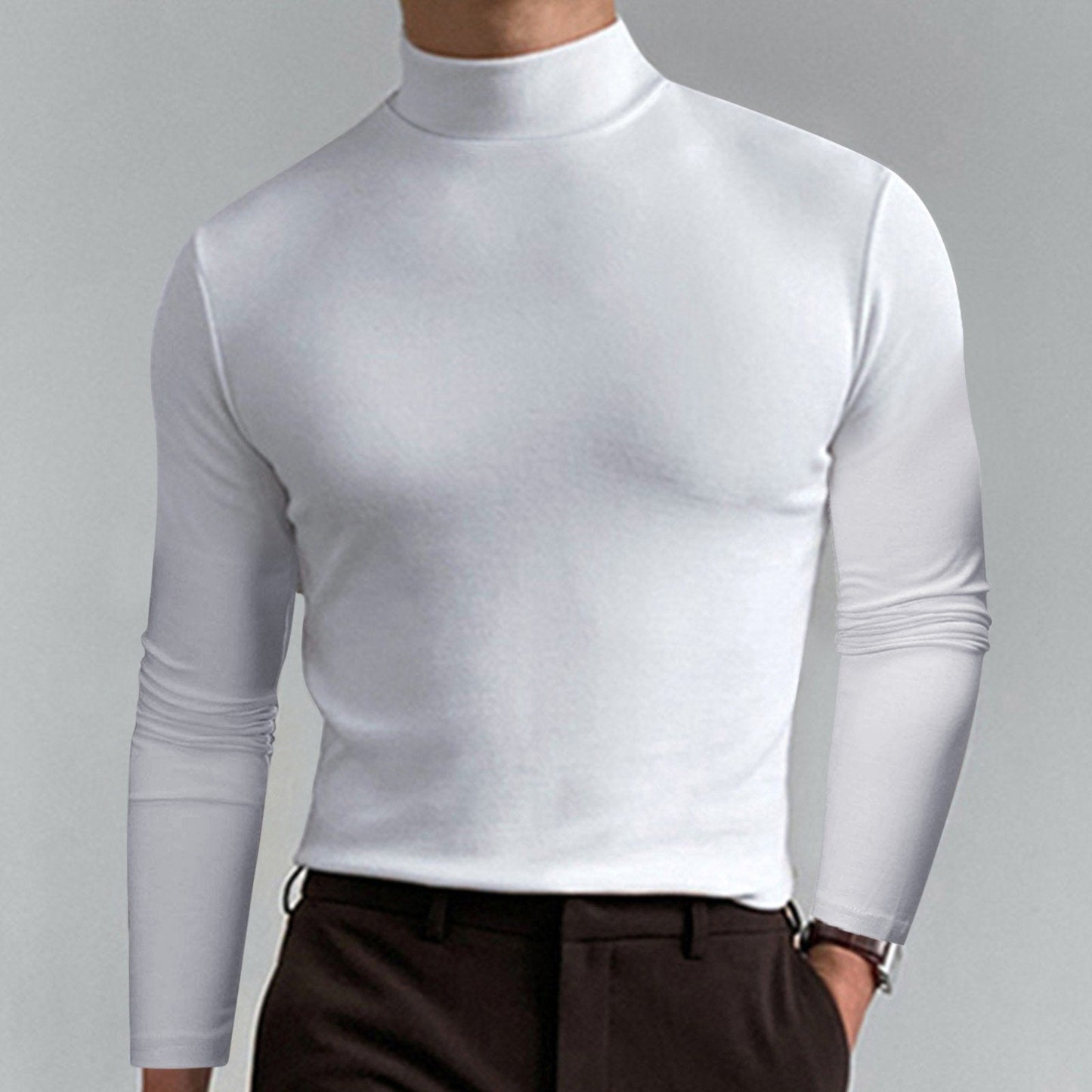 Mens High Neck Slim Fit Long Sleeve T-shirt(50% OFF)