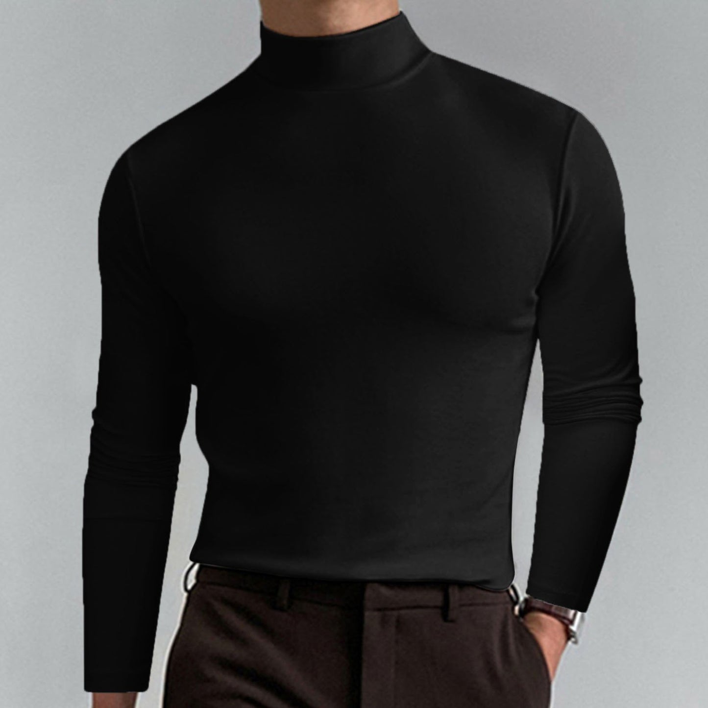 Mens High Neck Slim Fit Long Sleeve T-shirt(50% OFF)