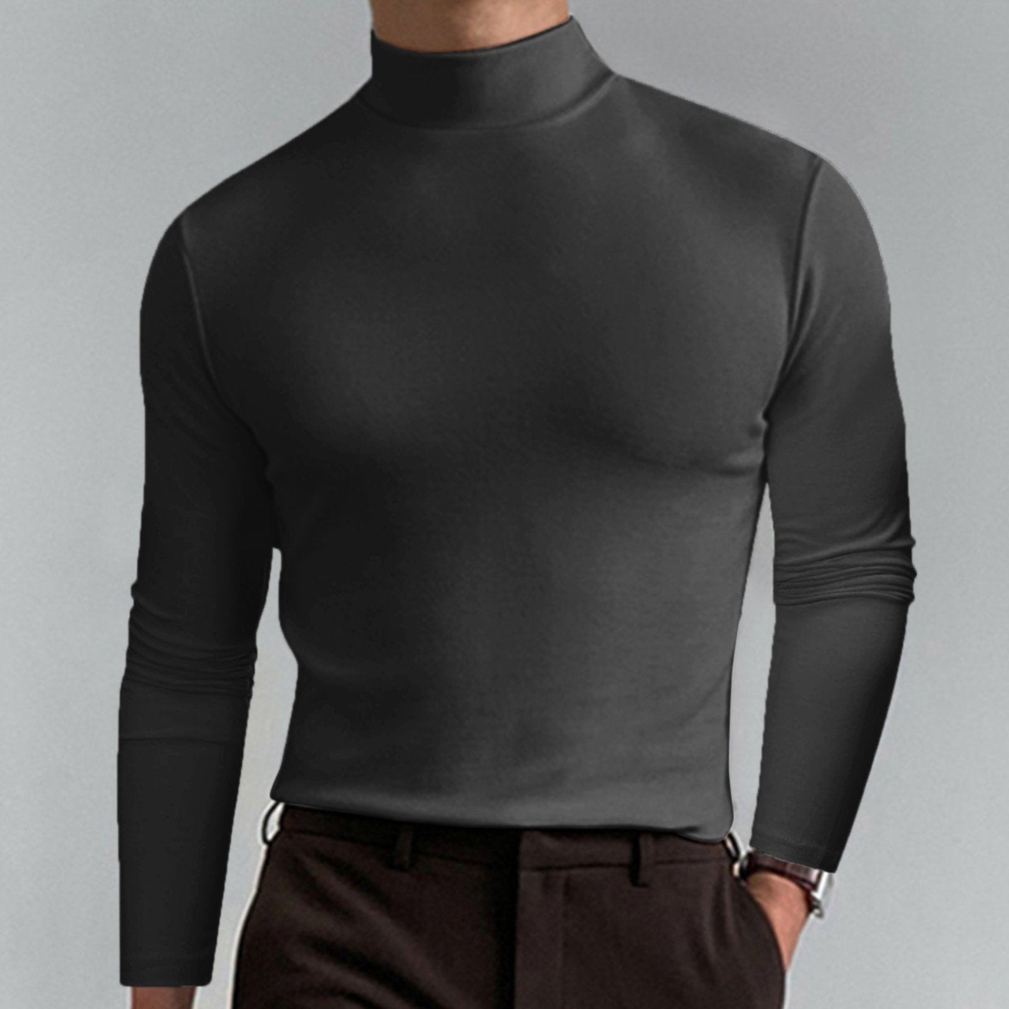 Mens High Neck Slim Fit Long Sleeve T-shirt(50% OFF)