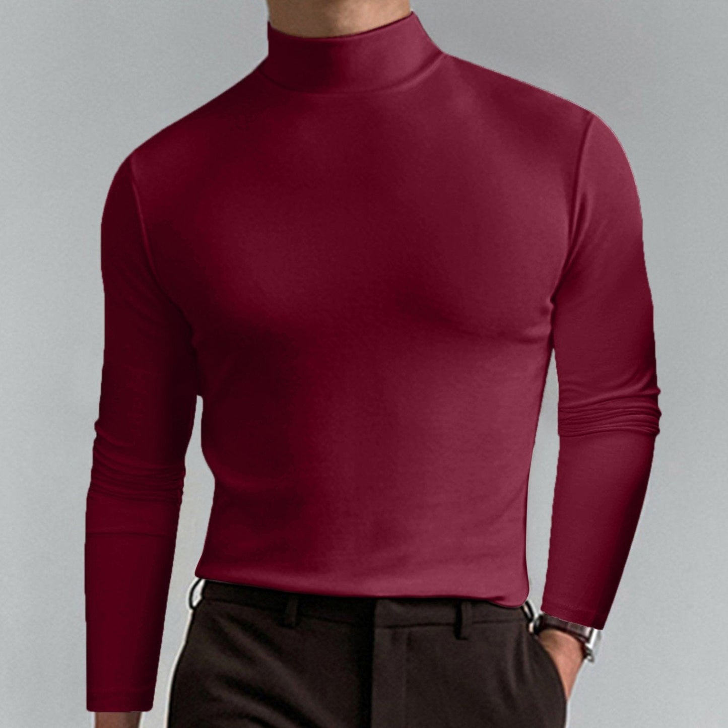 Mens High Neck Slim Fit Long Sleeve T-shirt(50% OFF)