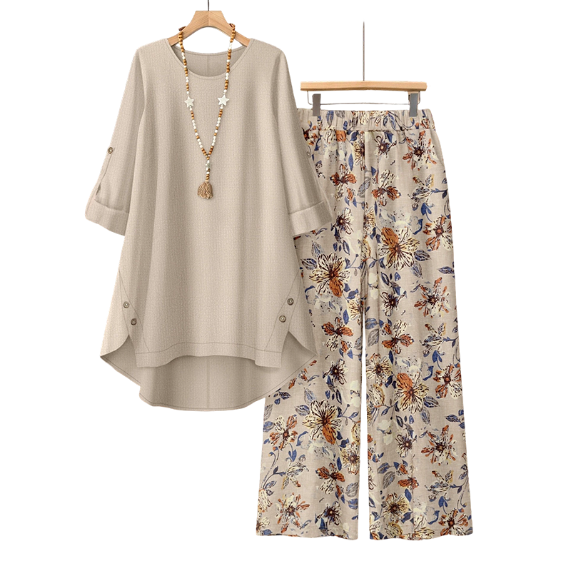 Women's Cotton Linen Half Sleeve Top & Pants Set