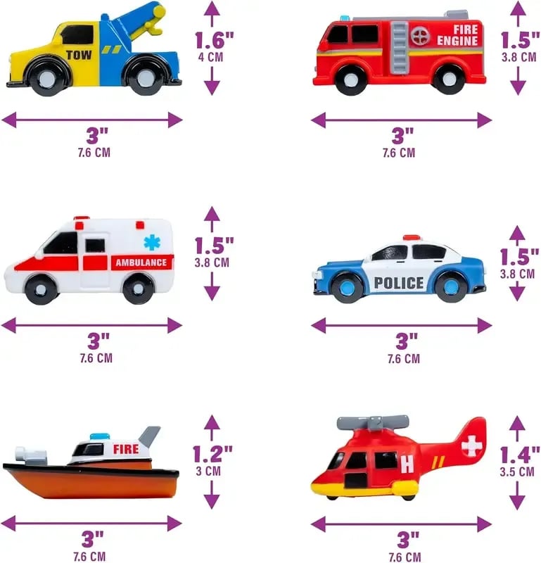 💖Hot Sale 50% OFF🌹🚒 Emergency Cars Light-Up Bath Toys – 6 Pack