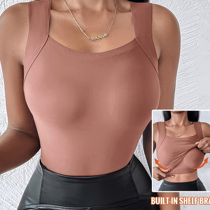 💐Women's U Neck Tank Tops with Built-In Bra