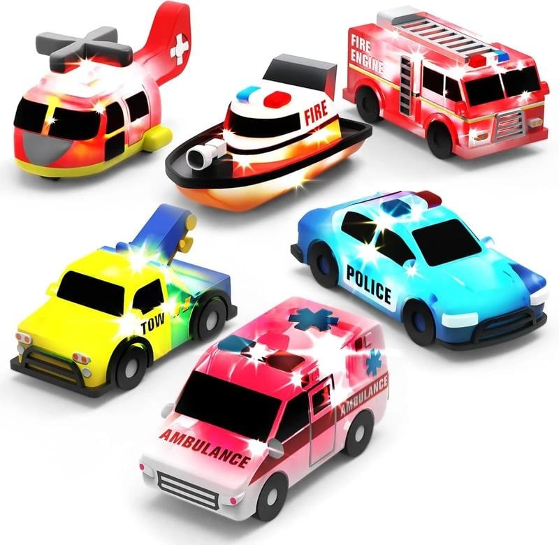 💖Hot Sale 50% OFF🌹🚒 Emergency Cars Light-Up Bath Toys – 6 Pack