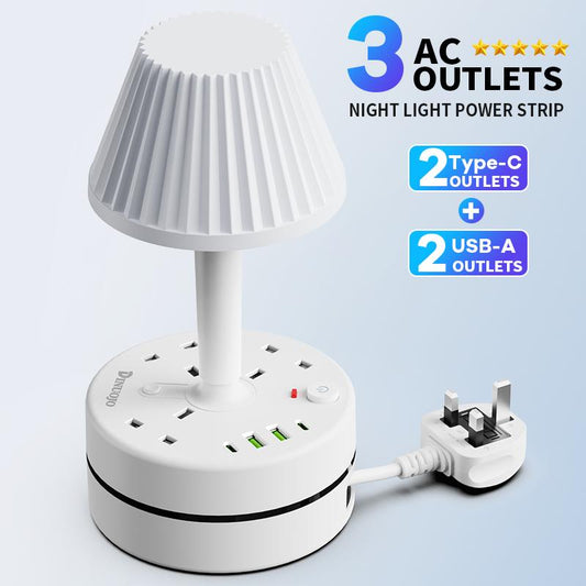 💡🔌 Bedside Lamp with USB & AC Outlets – 50% OFF! 3/4 AC, 2 USB, 1 Type-C – charge devices while you sleep. ⭐🏠