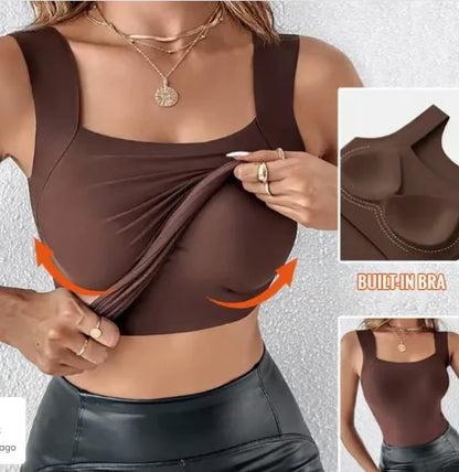 💐Women's U Neck Tank Tops with Built-In Bra