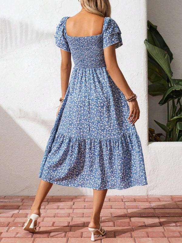 🌈2026 Summer Hot Sale 50% OFF!✨Square Neck Floral Midi Dress🌸