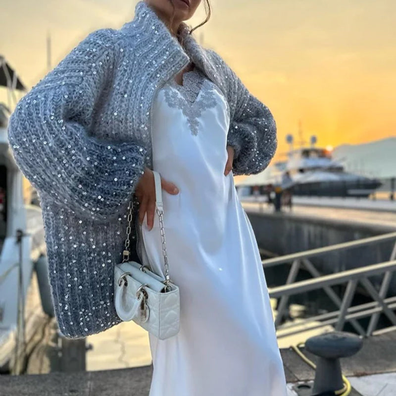 🎅Early Xmas Sales - 55% OFF🎄Knitted Sweater Jacket With Monochromatic Sequins