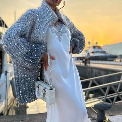 🎅Early Xmas Sales - 55% OFF🎄Knitted Sweater Jacket With Monochromatic Sequins