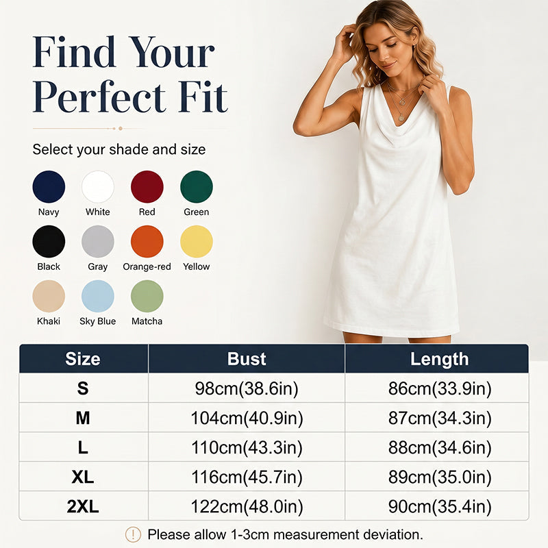 📢📢40% OFF !! ⏰ Elegant Slim Fit Cowl Neck Dress – Sleeveless, Side Pockets, Versatile ✨