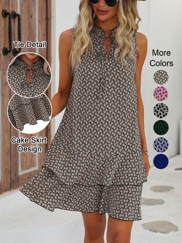 ⏳ Limited-Time 50% OFF ⏰ Women's Geometric Print Bow Dress – Modern Art-Inspired Print, Feminine Bow Detail & Flattering Silhouette 💃✨