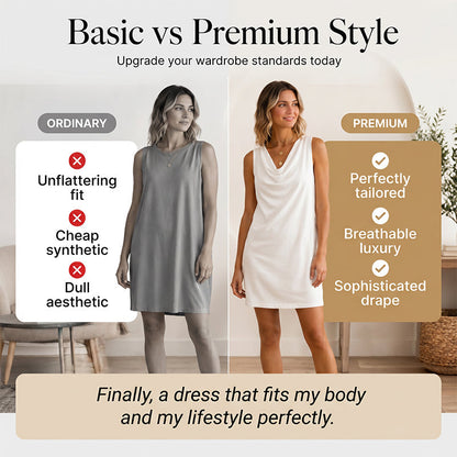 📢📢40% OFF !! ⏰ Elegant Slim Fit Cowl Neck Dress – Sleeveless, Side Pockets, Versatile ✨