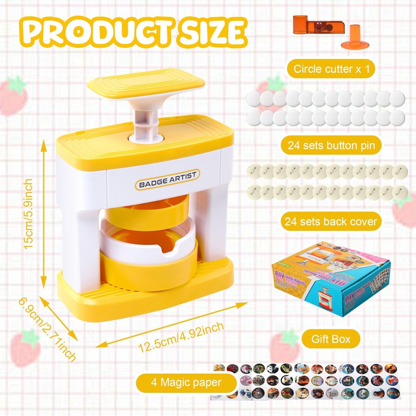 ✨Hot Sale🔥Pin Badge Maker Machine with 48Pcs Badge and 48 Circle Cutters and Picture, Ideal DIY Kit
