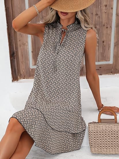 ⏳ Limited-Time 50% OFF ⏰ Women's Geometric Print Bow Dress – Modern Art-Inspired Print, Feminine Bow Detail & Flattering Silhouette 💃✨