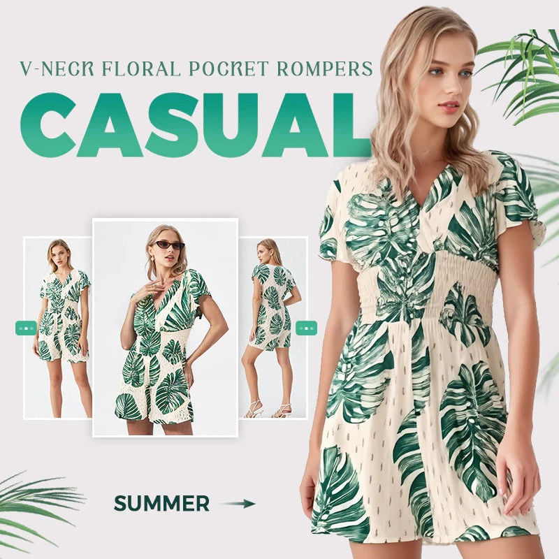 🌸Up to 40% off🔥Casual Floral Polka Dot Pocket Rompers