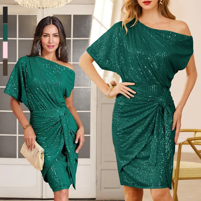 💃Last Day Sales - 49% OFF🎉Sparkly One-Shoulder Ruched Dress