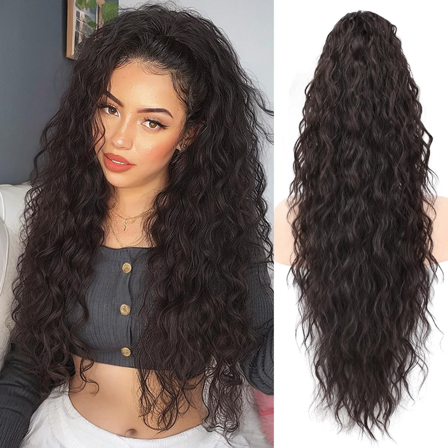 🌸LAST DAY PROMOTION - 50%OFF🌸Curly Wavy Frizzy Hair Extension with Ponytail