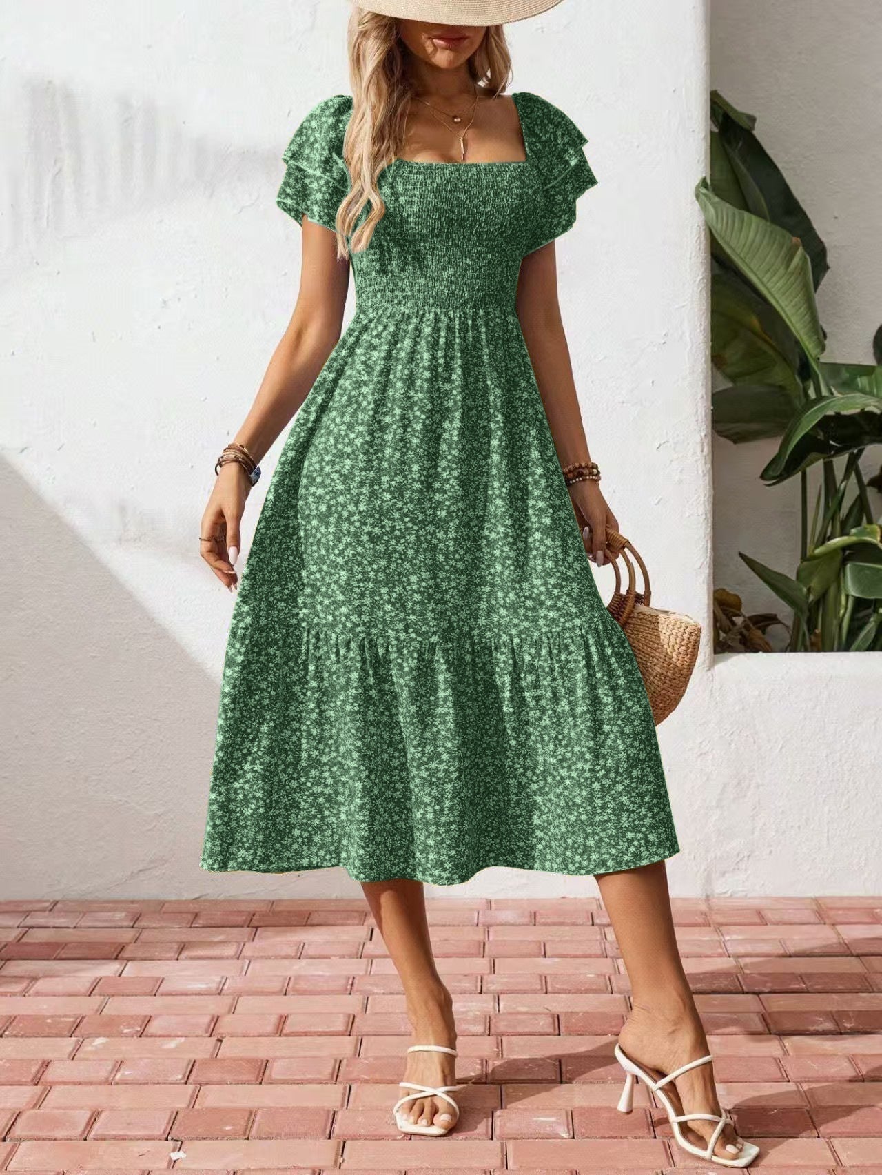🌈2026 Summer Hot Sale 50% OFF!✨Square Neck Floral Midi Dress🌸