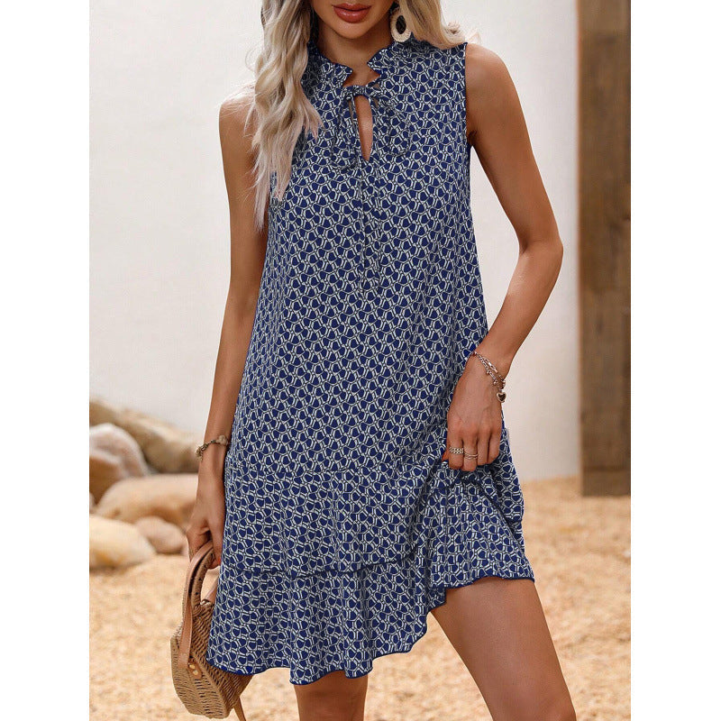 ⏳ Limited-Time 50% OFF ⏰ Women's Geometric Print Bow Dress – Modern Art-Inspired Print, Feminine Bow Detail & Flattering Silhouette 💃✨