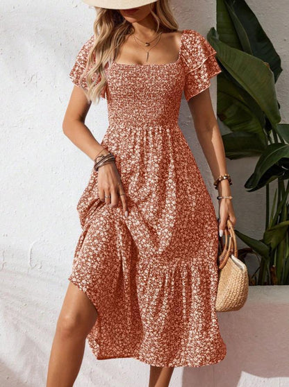 🌈2026 Summer Hot Sale 50% OFF!✨Square Neck Floral Midi Dress🌸