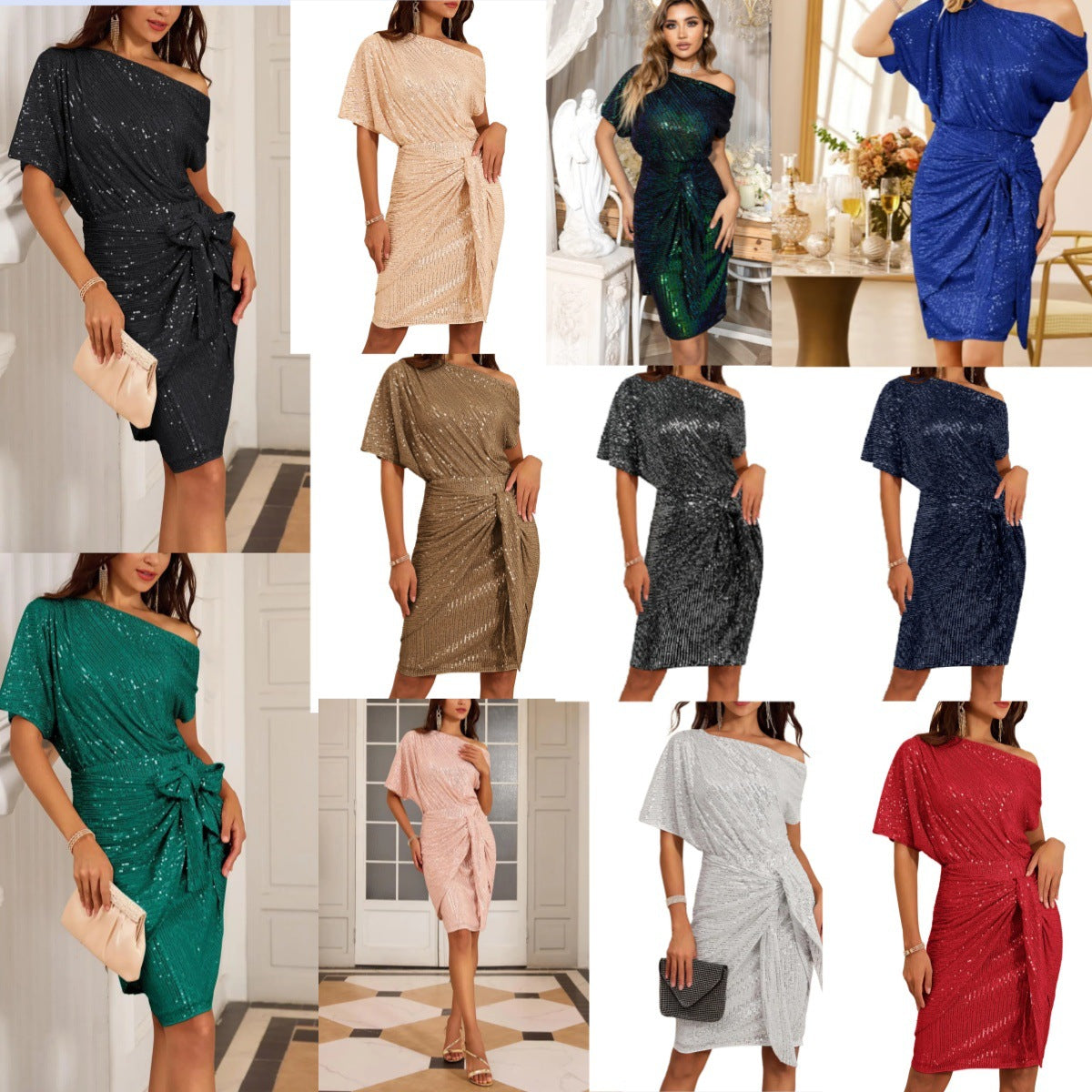 💃Last Day Sales - 49% OFF🎉Sparkly One-Shoulder Ruched Dress