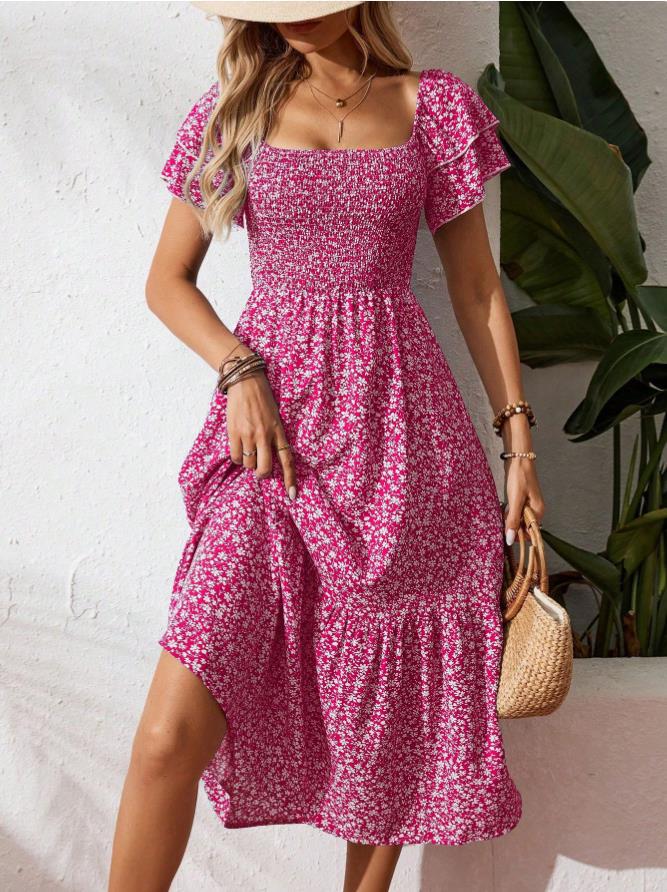 🌈2026 Summer Hot Sale 50% OFF!✨Square Neck Floral Midi Dress🌸