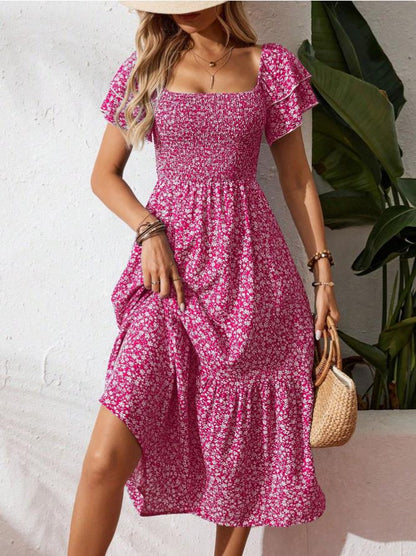 🌈2026 Summer Hot Sale 50% OFF!✨Square Neck Floral Midi Dress🌸