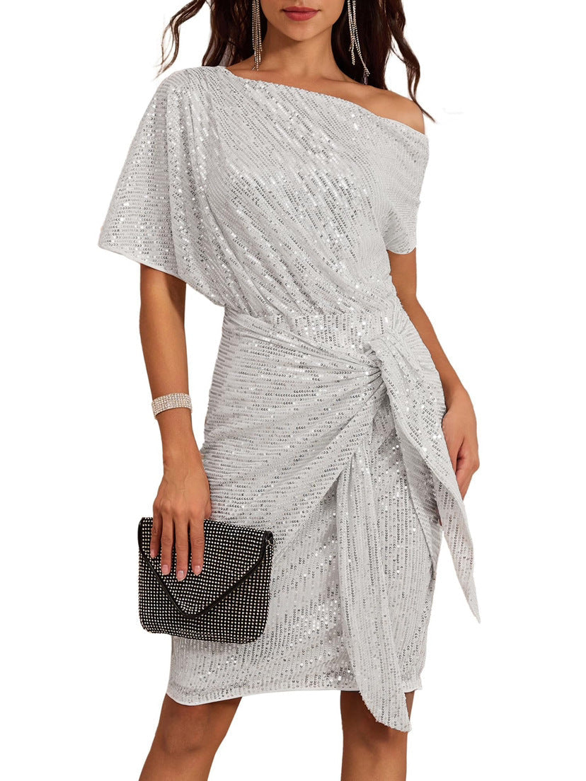💃Last Day Sales - 49% OFF🎉Sparkly One-Shoulder Ruched Dress