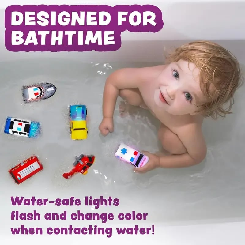 💖Hot Sale 50% OFF🌹🚒 Emergency Cars Light-Up Bath Toys – 6 Pack