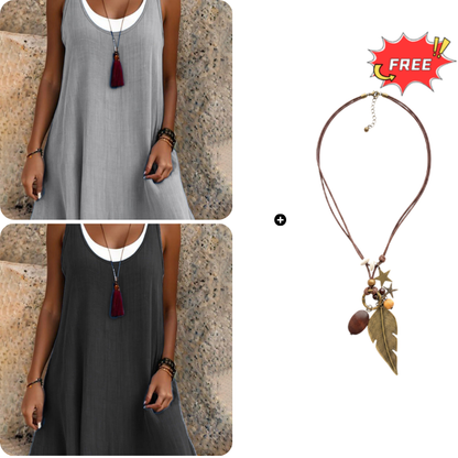 ⏰Last Day Sale 50% Off💃Women's Casual Loose Sleeveless Fake Two Piece Tank Dress