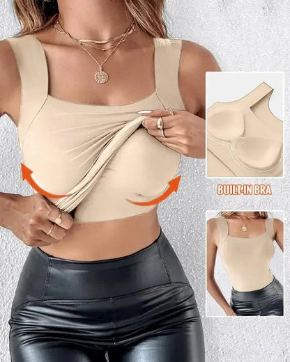 💐Women's U Neck Tank Tops with Built-In Bra