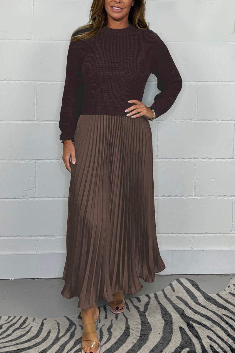 🏆Hot Sale-50% OFF🔥❤️‍🔥Women's Solid Color Long Sleeve Jumper & Pleated Bottom Dress