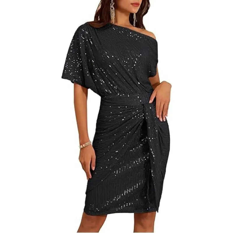 💃Last Day Sales - 49% OFF🎉Sparkly One-Shoulder Ruched Dress