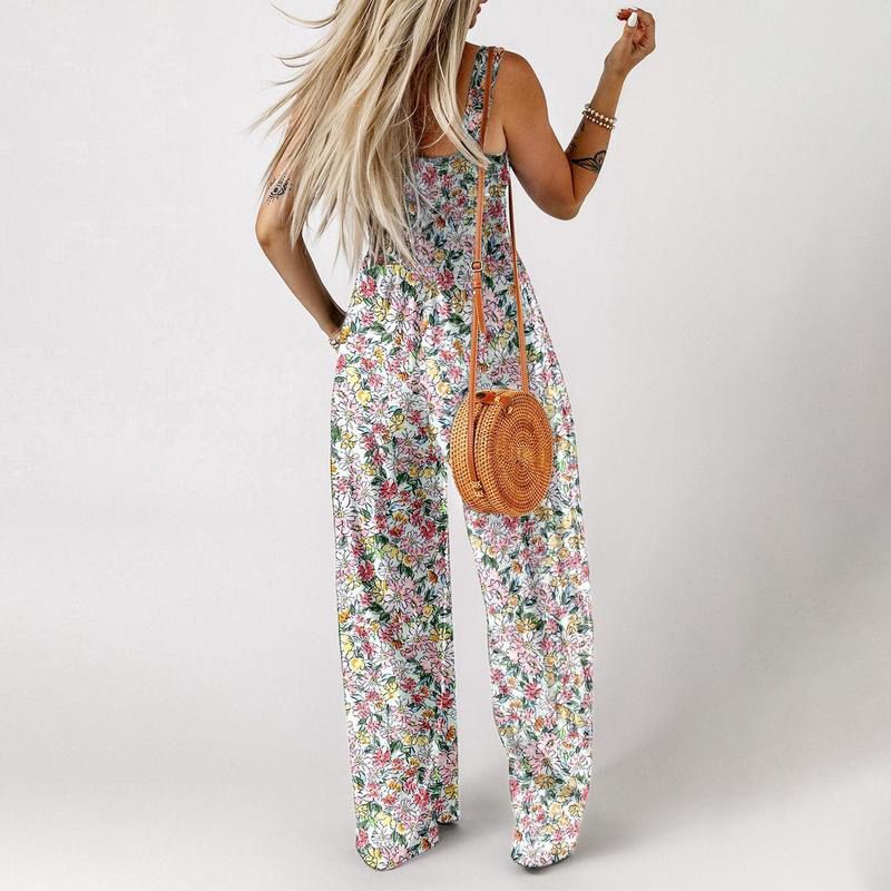 🏖️Summer Hot Sale 50% OFF🌼🎨Women’s Casual Print Sleeveless Overalls Jumpsuits