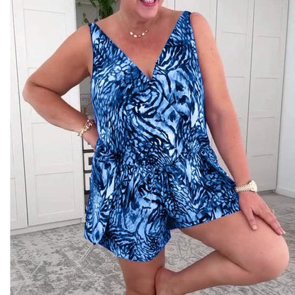 🌸Essential for a seaside holiday🌸Sleeveless V-Neck Printed Swimsuit 😍Free Sunscreen