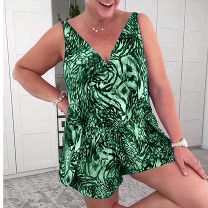🌸Essential for a seaside holiday🌸Sleeveless V-Neck Printed Swimsuit 😍Free Sunscreen