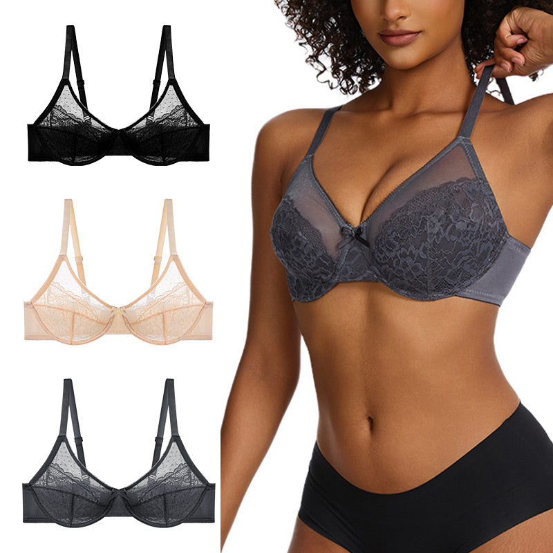 2-Piece Set💕Lacsper Daisy minimizer Bra Floral Lace Unlined Comfort Non-Padded Full Coverage Plus Size Underwire with Supportive Under Band Comfortable Fit