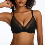 2-Piece Set💕Lacsper Daisy minimizer Bra Floral Lace Unlined Comfort Non-Padded Full Coverage Plus Size Underwire with Supportive Under Band Comfortable Fit