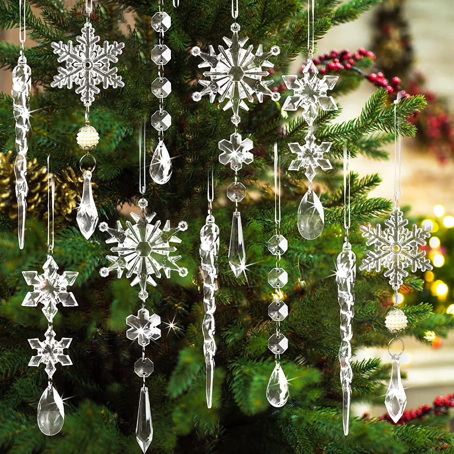 🎅🎄Winter Party Supplies Set❄️Crystal Christmas Snowflake Ornaments