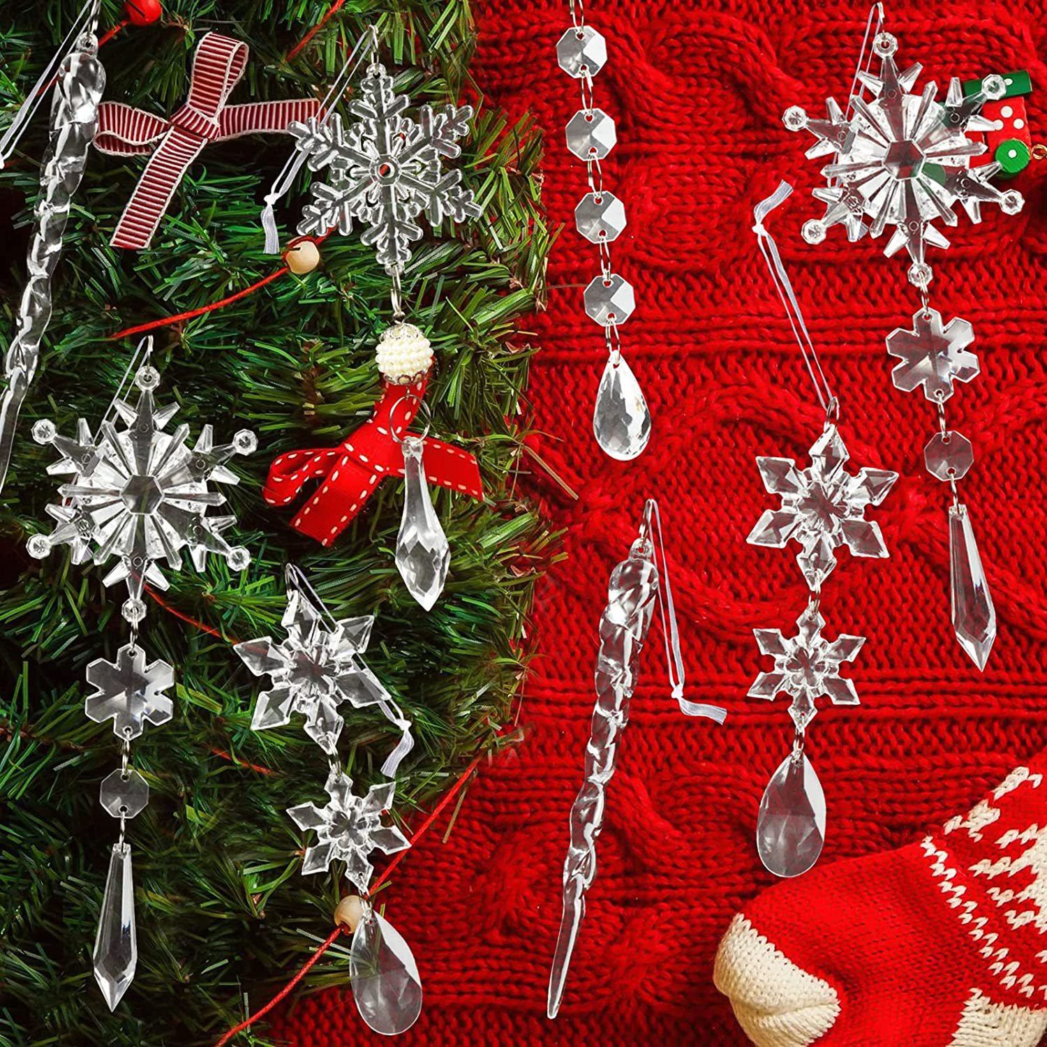 🎅🎄Winter Party Supplies Set❄️Crystal Christmas Snowflake Ornaments