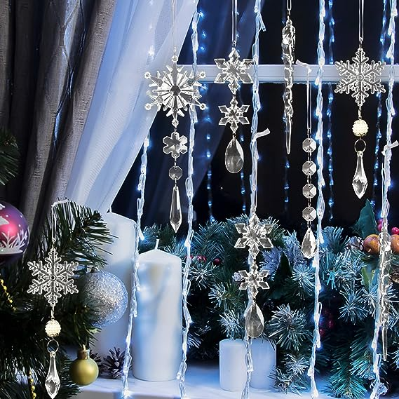 🎅🎄Winter Party Supplies Set❄️Crystal Christmas Snowflake Ornaments